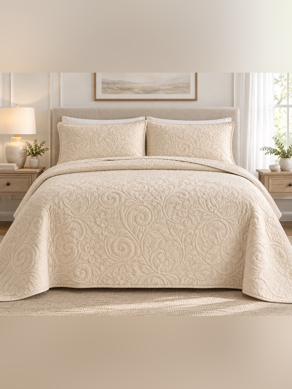 Madison Park King 3 Piece Cream Quilted Bedspread Set NWT